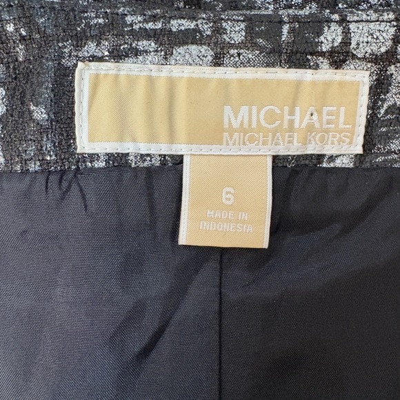 Michael‎ Kors Zip Front Dress Metallic Print Black Silver Sleeveless - Picture 6 of 8